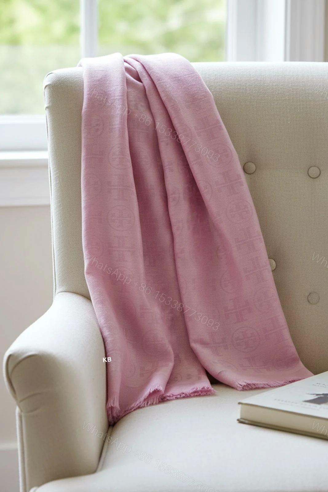 View 4 of First Copy Tory Burch Off-White Semi-Woollen Winter Stole for Women