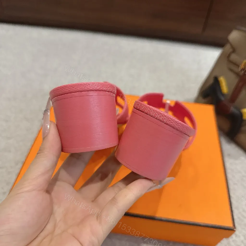 View 4 of Pink Pink Leather Hermès-Inspired Slide Sandals