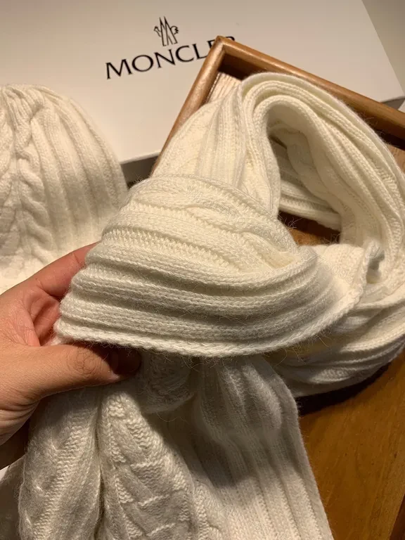 View 3 of Cozy Ivory Knit Beanie & Scarf Set â€” Moncler Style