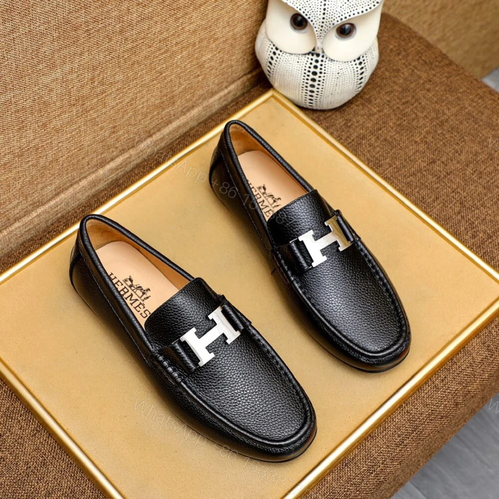 View 2 of Hermes Men’S Loafer Moccasin Leather With H Silver Black