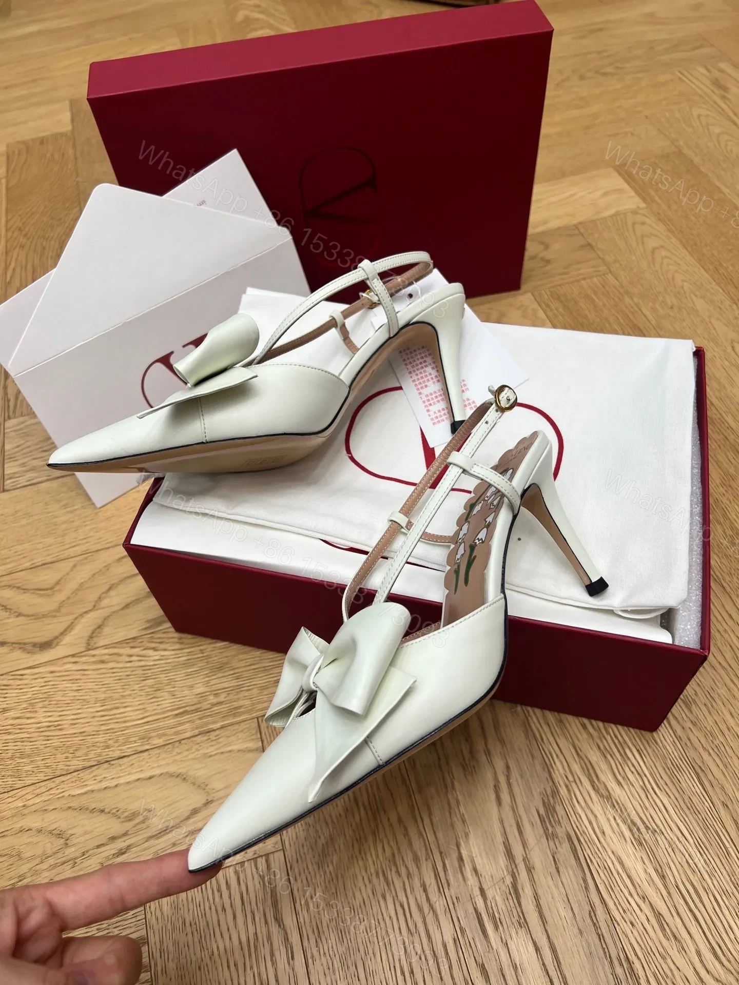 View 4 of Valentino Women White Leather Bow Accent Pumps