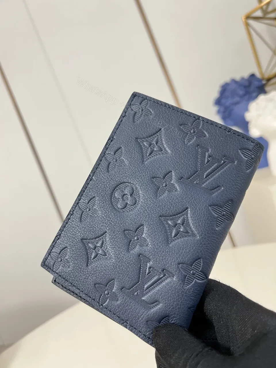 View 5 of Navy Leather Monogram Wallet: Compact, Elegant, Durable