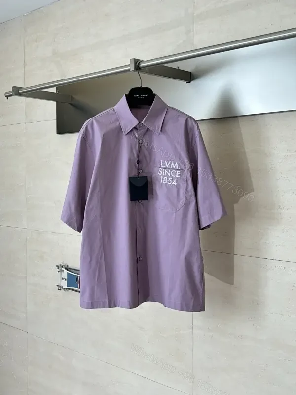 Lavender Cotton-Blend Short-Sleeve Shirt with Logo — view 1