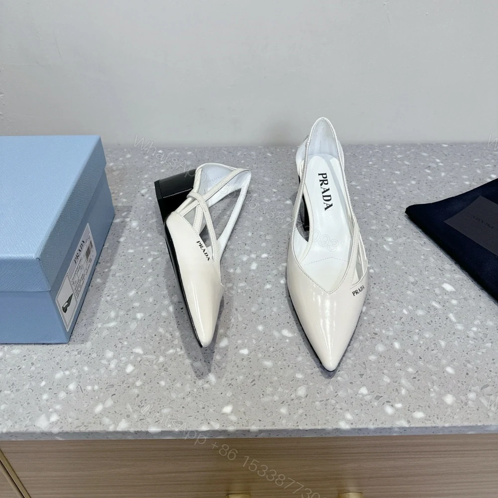 View 4 of 高仿Prada*1I747M尖頭粗跟高踭鞋5.5CM白色免檢版