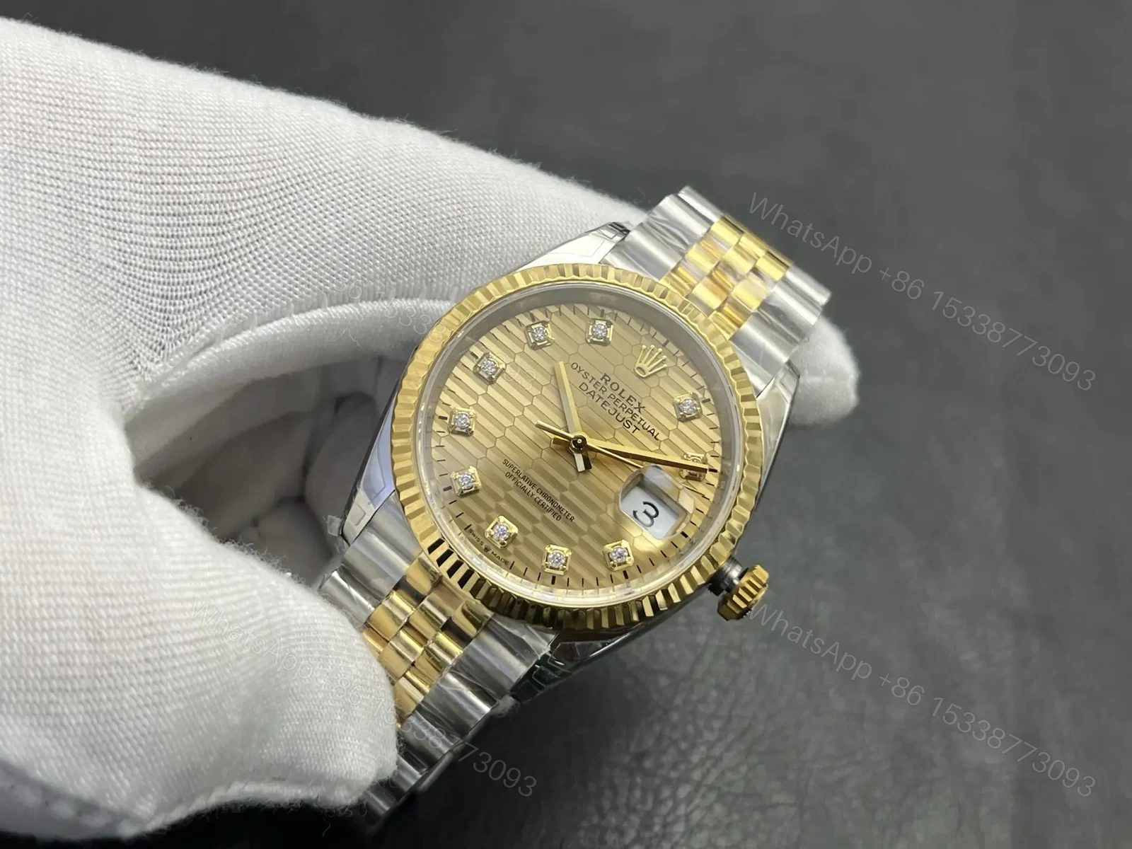 View 3 of Rolex Datejust 36 Stainless Steel Yellow Gold Fluted Champagne Fluted Diamond Jubilee 126233-0045