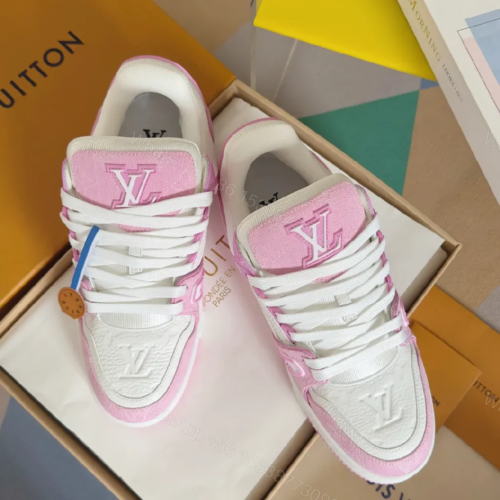 View 8 of Pink & White Luxe Sneaker: Comfort-First, LV-Style Detail
