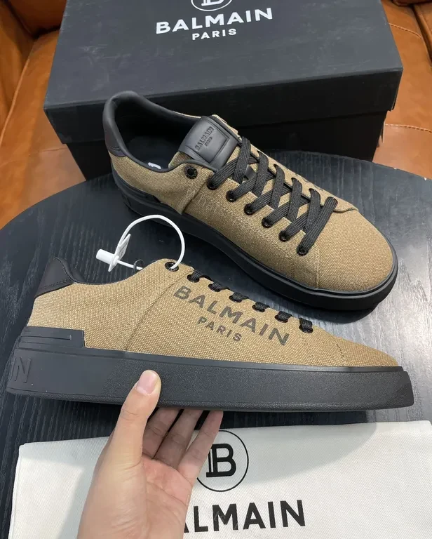 View 2 of Olive Canvas Balmain Sneakers: Luxe Low-Profile Comfort