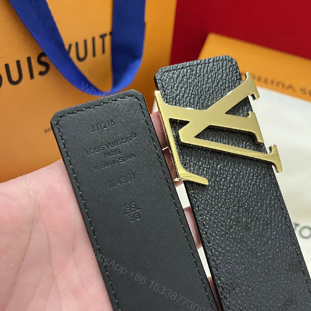 View 4 of Black Leather Belt Geometric Gold Buckle Formal Style