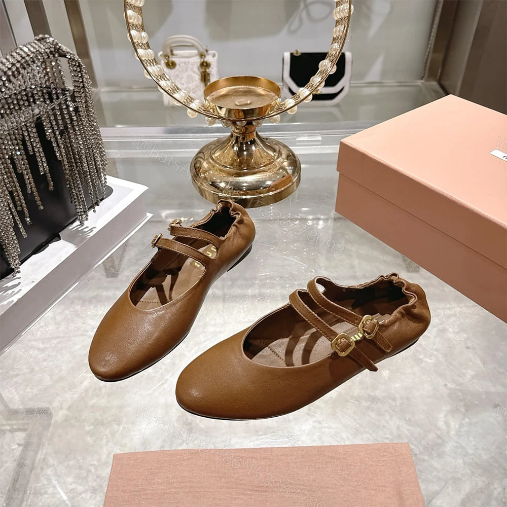 View 2 of MIUMIU Ruched Nappa Leather Ballet Flats 181975
