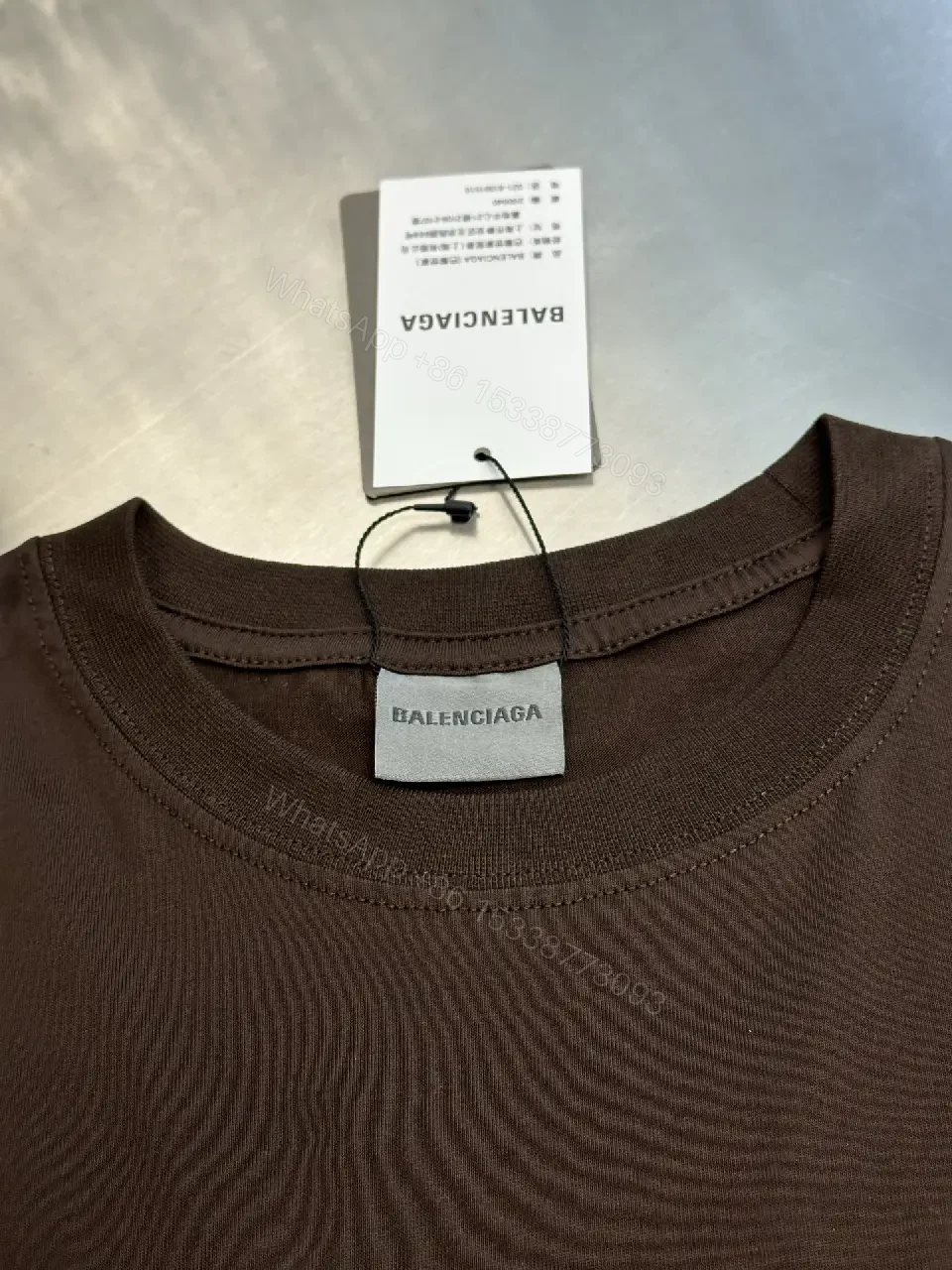 View 6 of Brown Cotton T-shirt Balenciaga Style Minimalist Logo Tee
