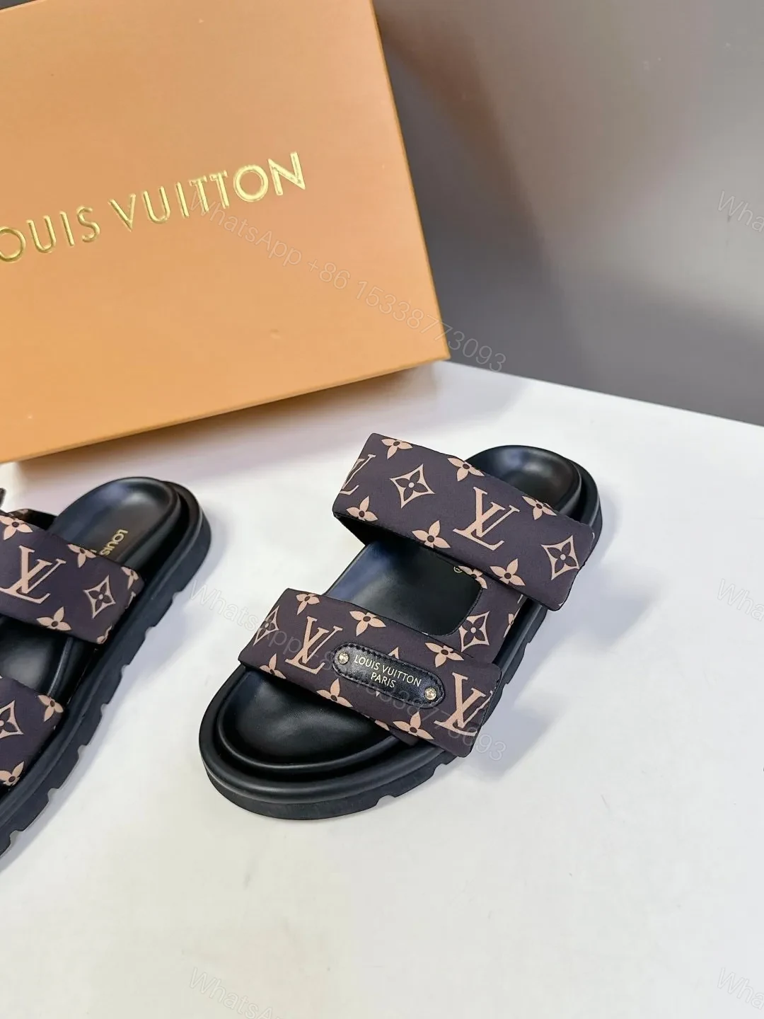 View 4 of LV Women Black Brown Patterned Fabric Sandals