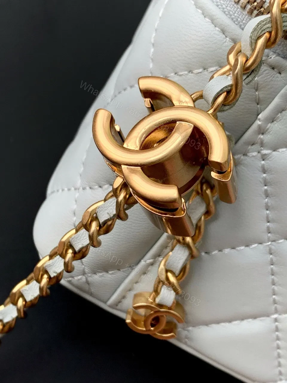 View 3 of Light Blue Quilted Mini Bag with Gold Accents and Chain