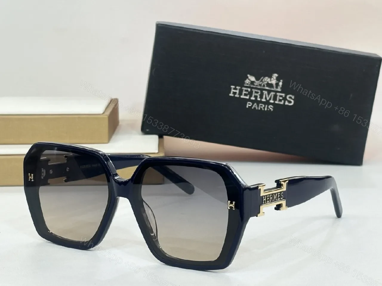 View 2 of Olive-Gold Geometric Sunglasses with Hermes-Inspired Hardware