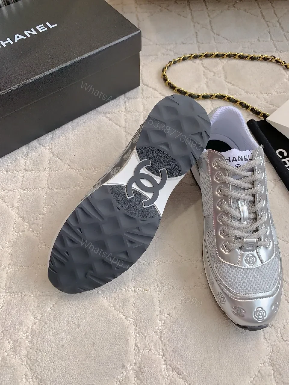 View 4 of Silver Quilted Sneakers: Luxe-Chic Style, Cushioned Comfort