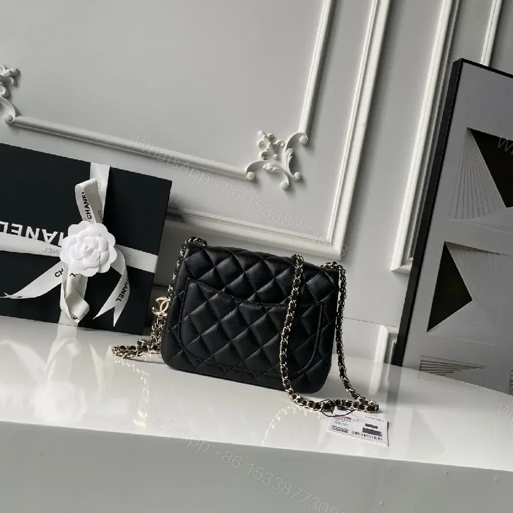 View 10 of Black Quilted Leather Flap Bag with Chain, Classic Weekender Elegance