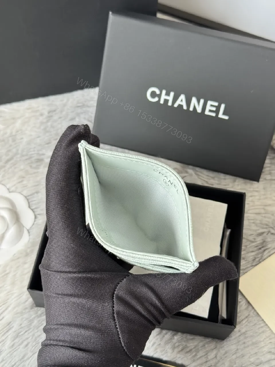 View 4 of Pastel Mint Quilted Leather Wallet with Interlocking CC – Everyday Luxury