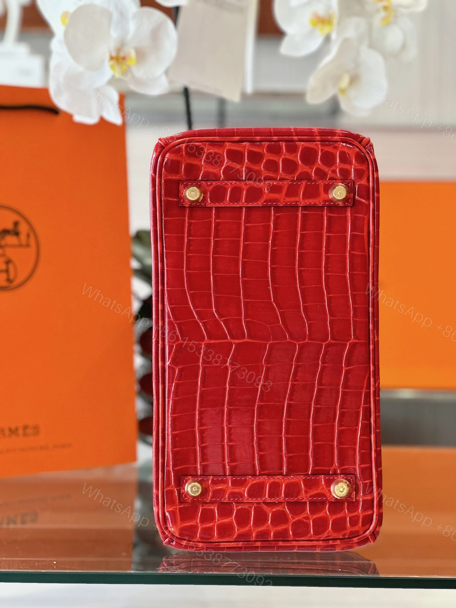 View 6 of Hermes Birkin 30 Red/Liam Blue Genuine Crocodile Leather Gold Hardware. – Custom Made