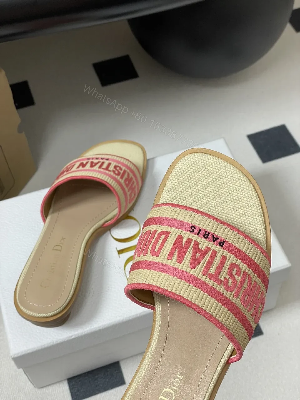 View 9 of Raffia Mules: Logo Stripe, Open-Toe, Wooden Heel, Summer chic