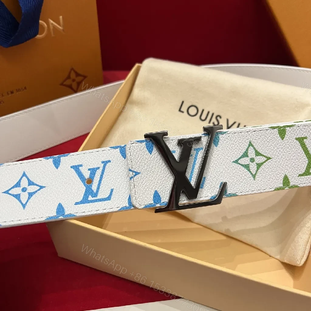 View 9 of Color-Forward Leather Belt with Rainbow Monogram Buckle