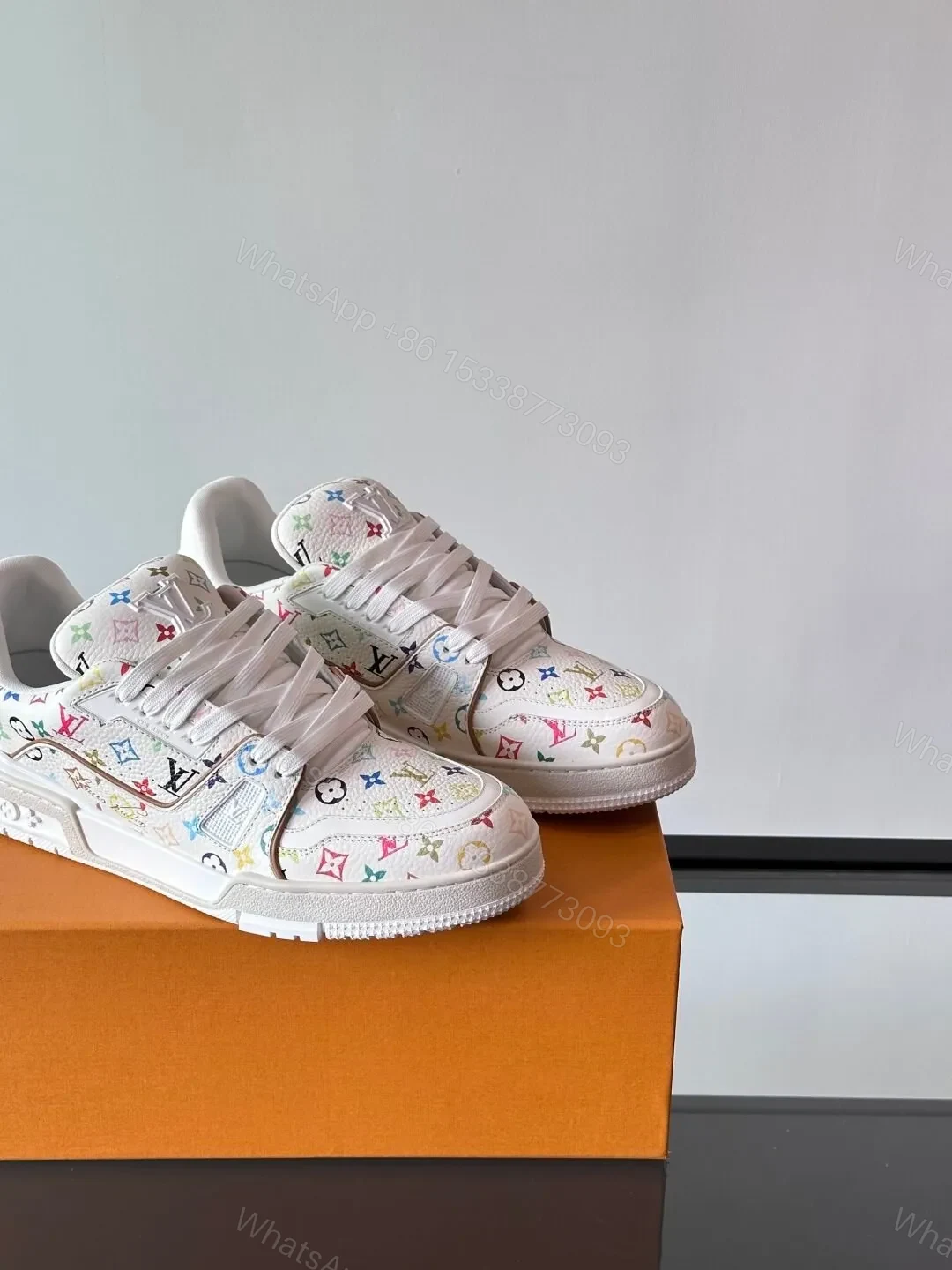 View 6 of LV Men White Leather Multicolor Monogram Sneakers
