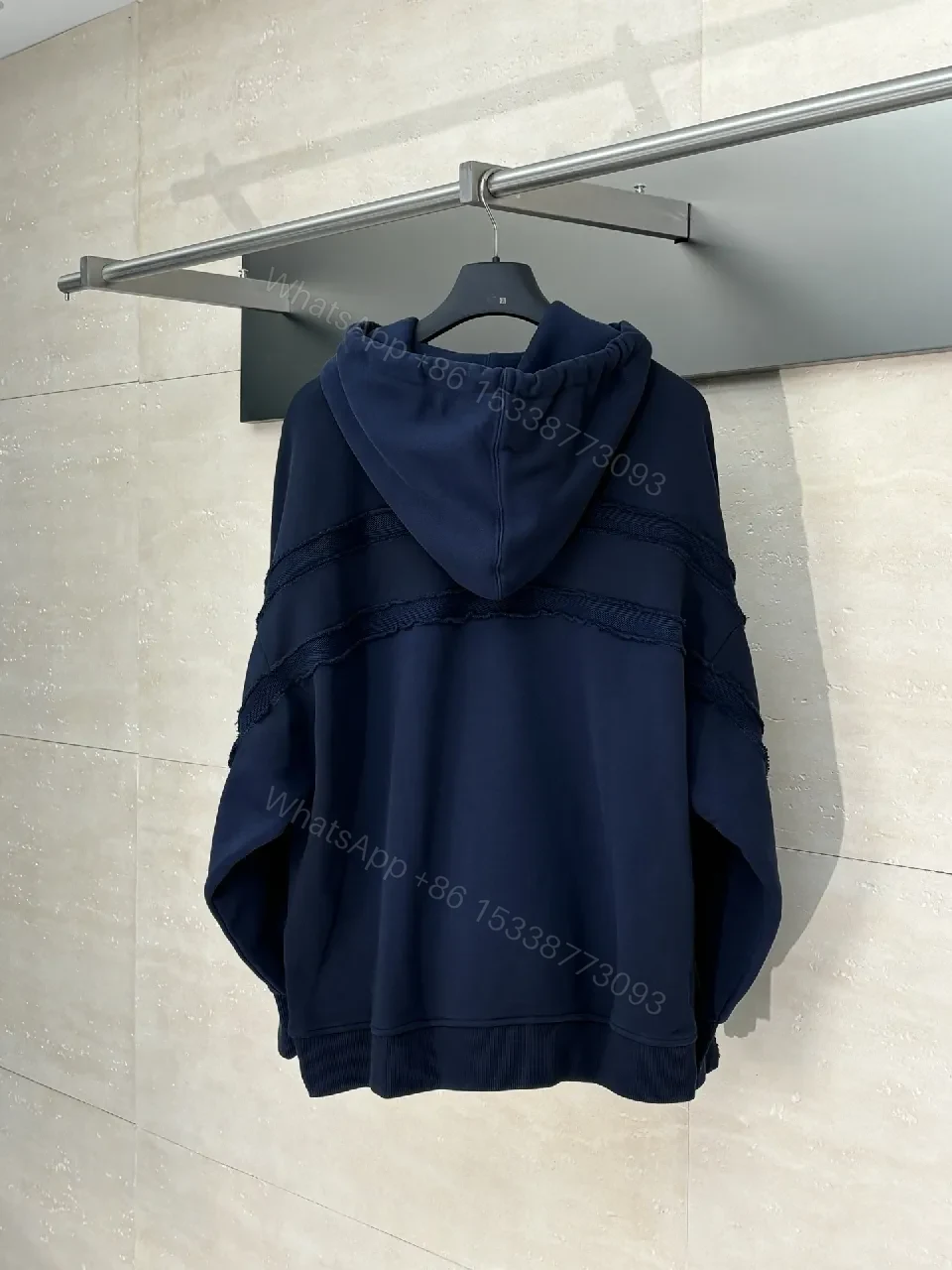 View 3 of Covert Navy Cotton-Blend Hoodie: Elevated Everyday Essential