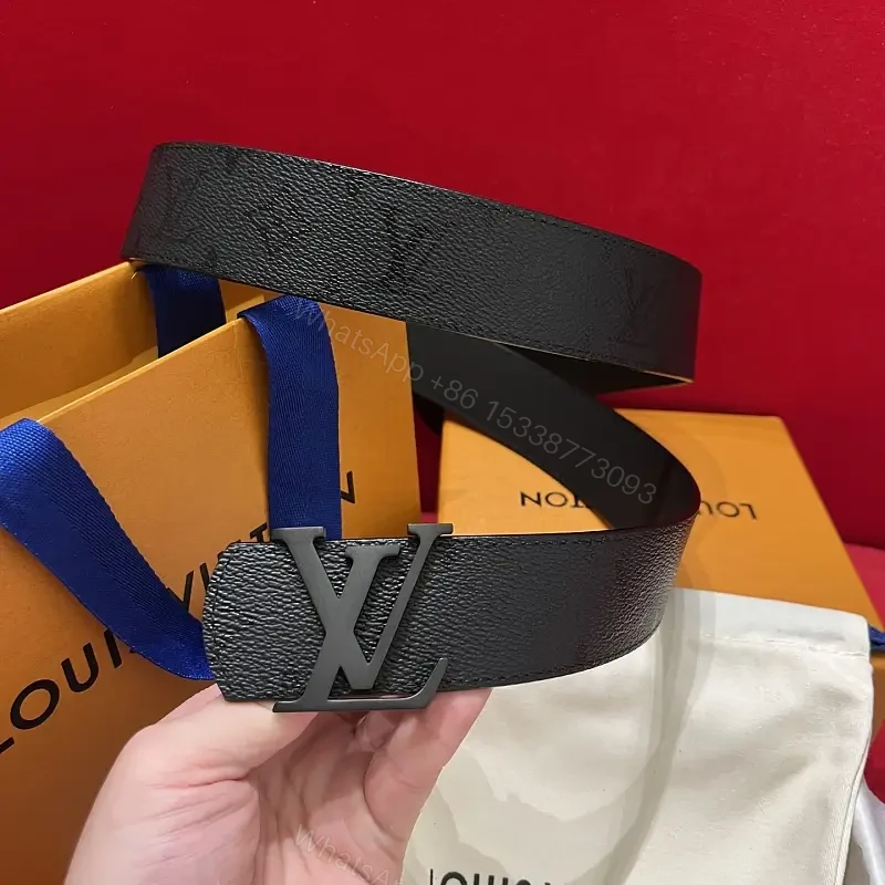 Black Leather Belt with Bold Gunmetal LV Buckle Set — view 1