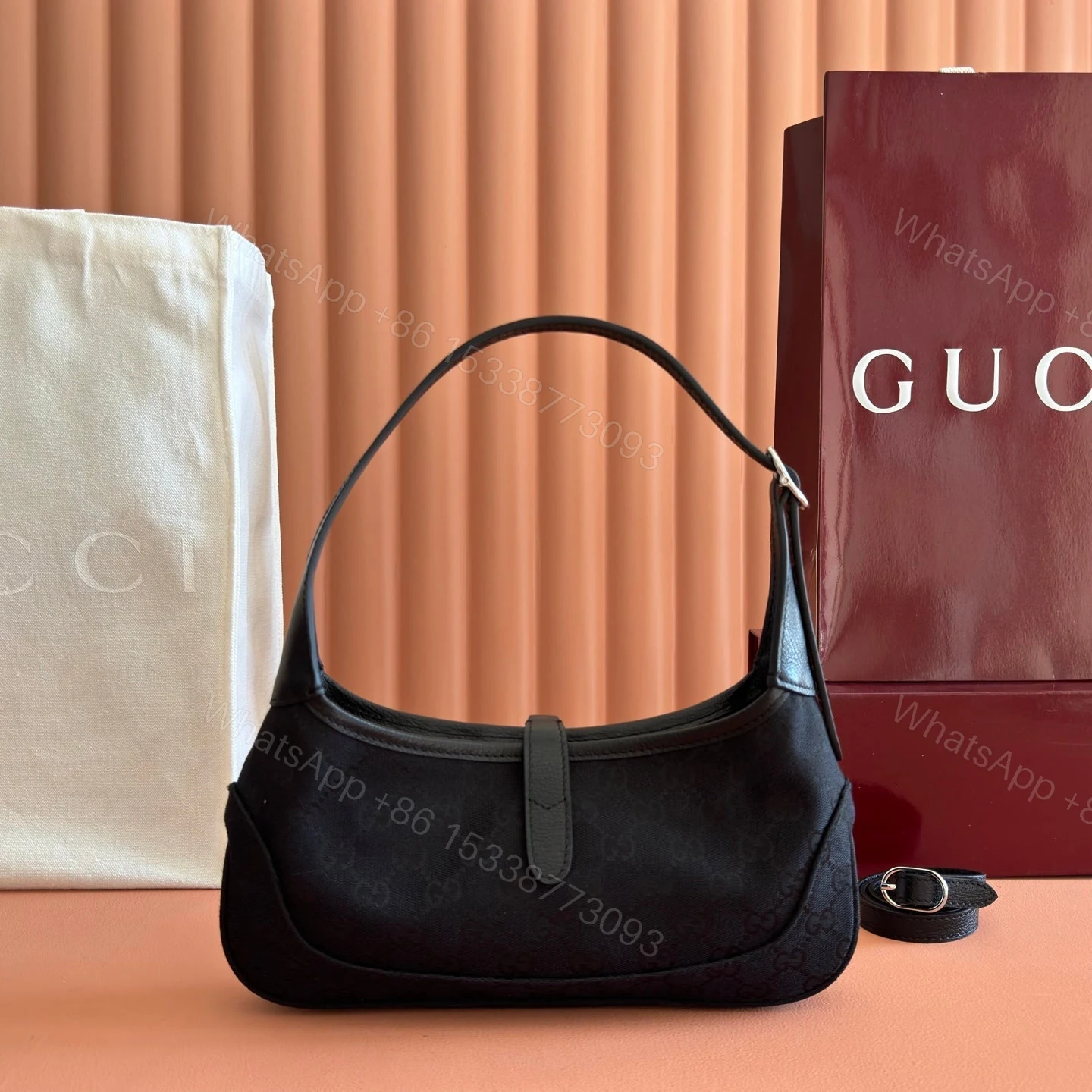 View 2 of GUCCI 26S JACKIE SLIM SHOULDER BAG 27 IN BLACK CANVAS