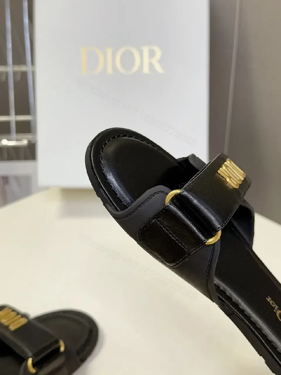 View 7 of Chic Minimalist Slide Sandals with Gold Logo Accent