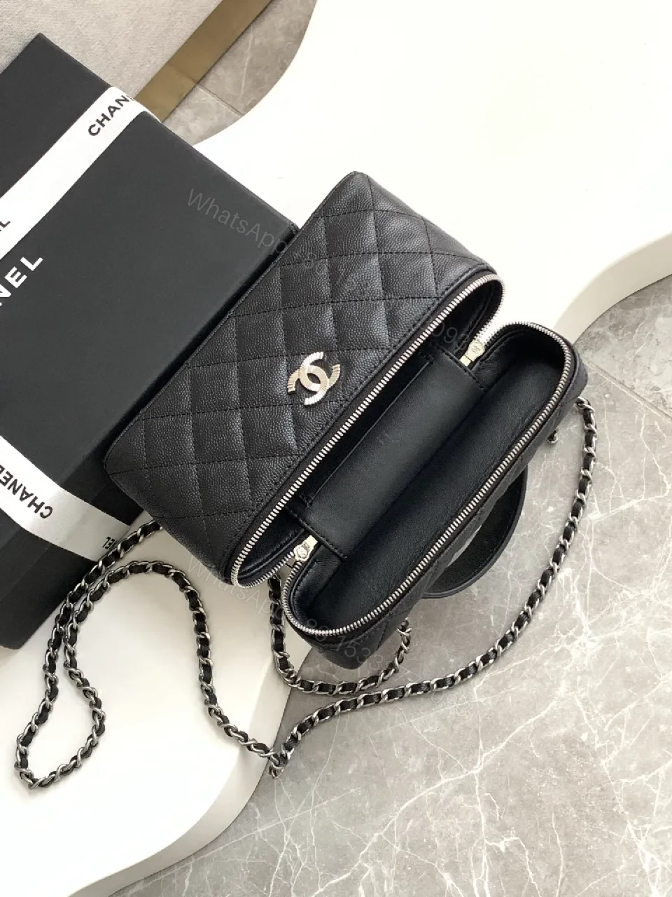 View 5 of Quilted Black Calf Leather Compact Handbag - Chic Versatile Luxury