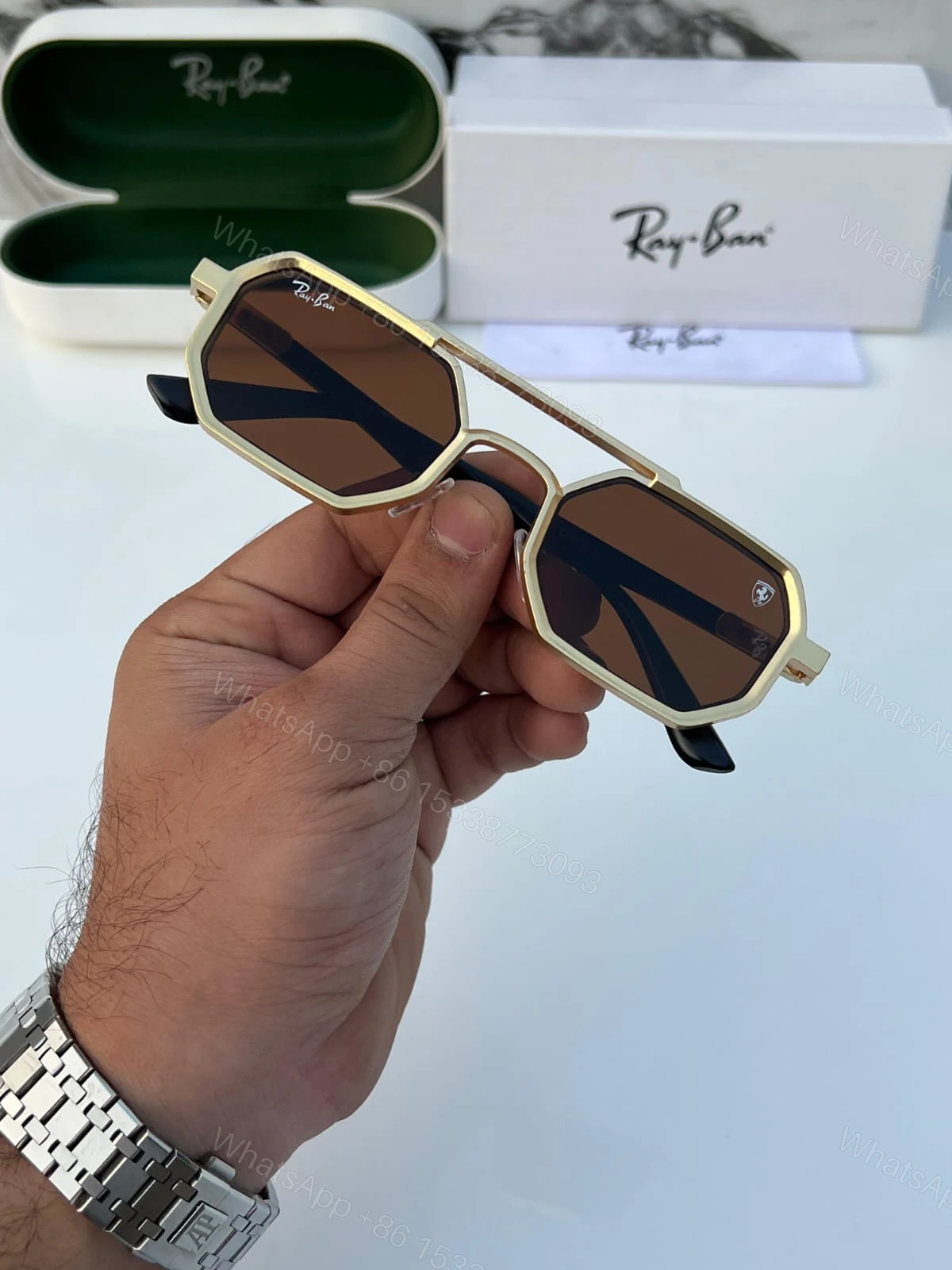 View 6 of Ray-Ban Octagon Sunglasses Gold-Black Brown