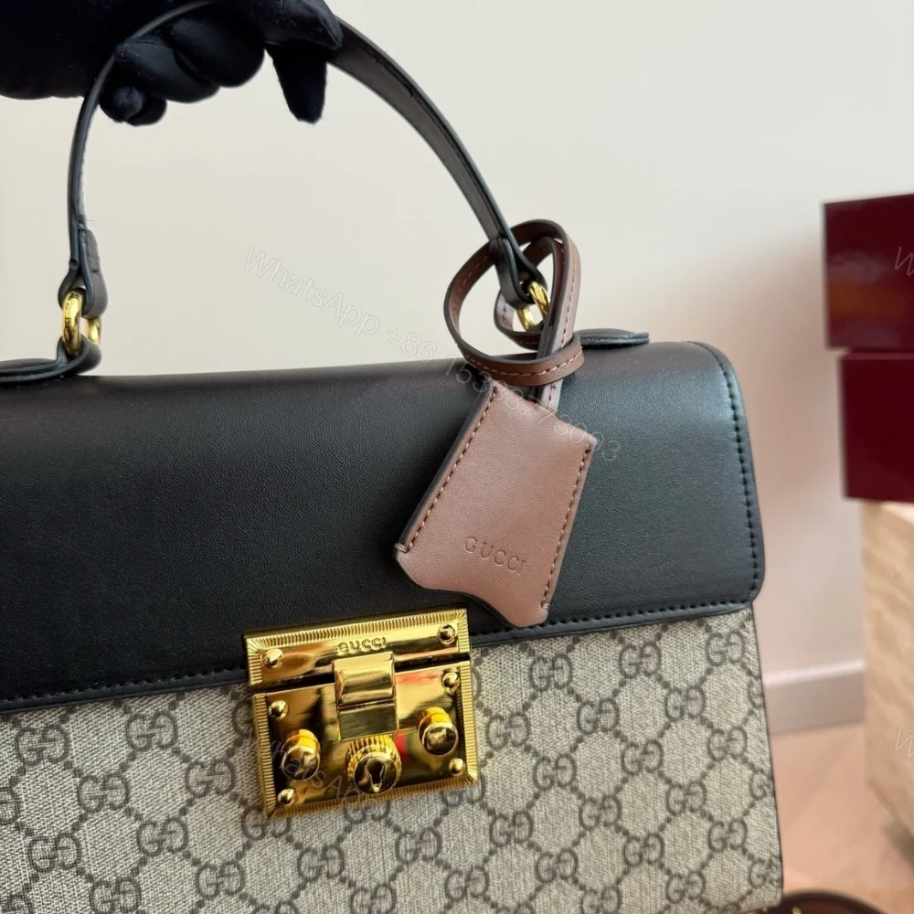 View 6 of Gucci Padlock GG Supreme Top Handle Bag Black And Beige 28Cm 453188 KLQJG 9785