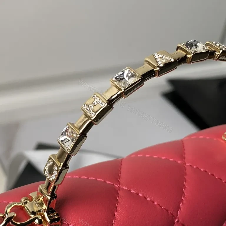 View 7 of Vibrant Quilted Red Shoulder Bag with Chain-Detail