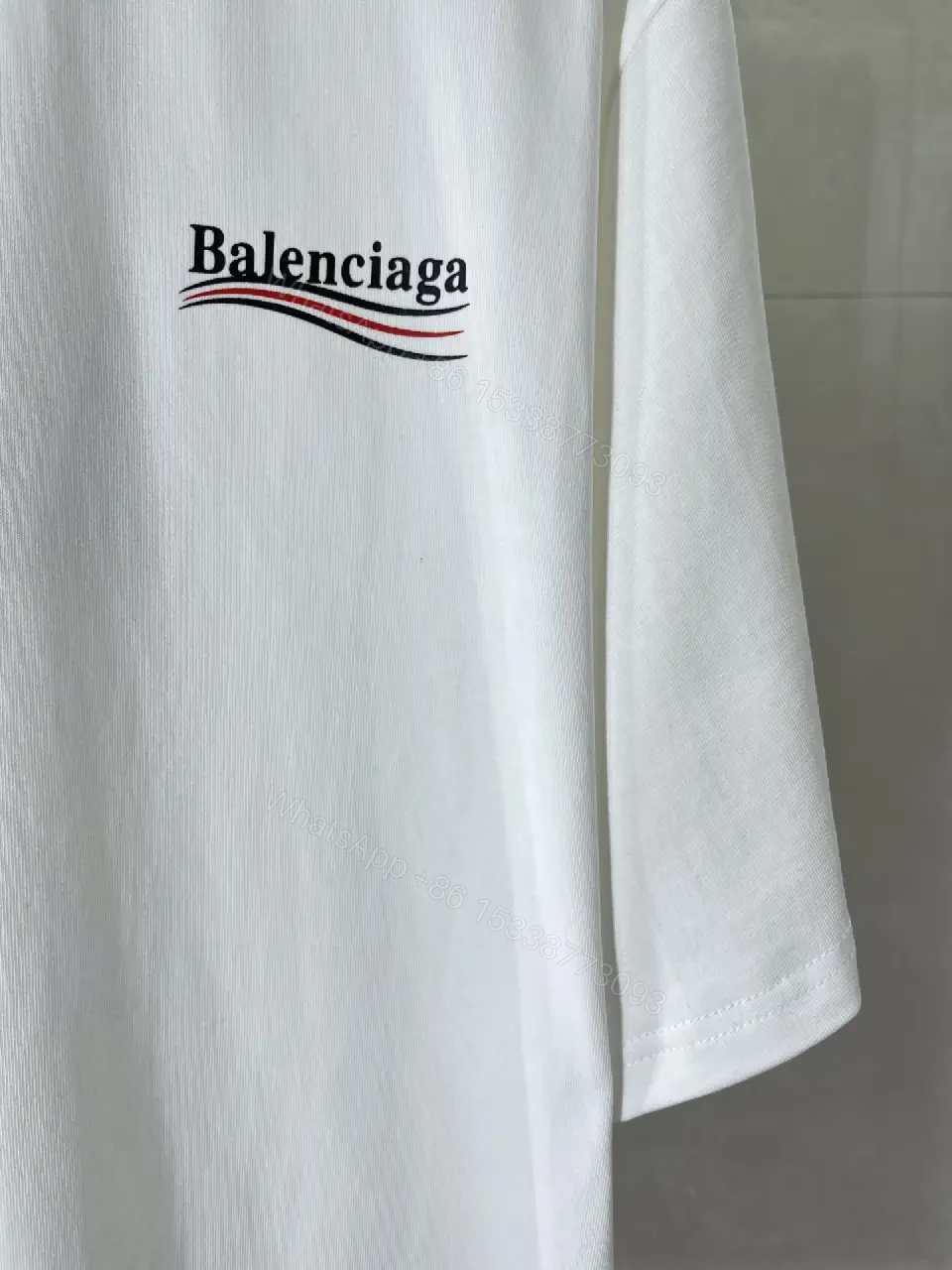 View 5 of White Satin Loose-Fit Tee with Subtle Sheen Embroidered Logo T-shirt