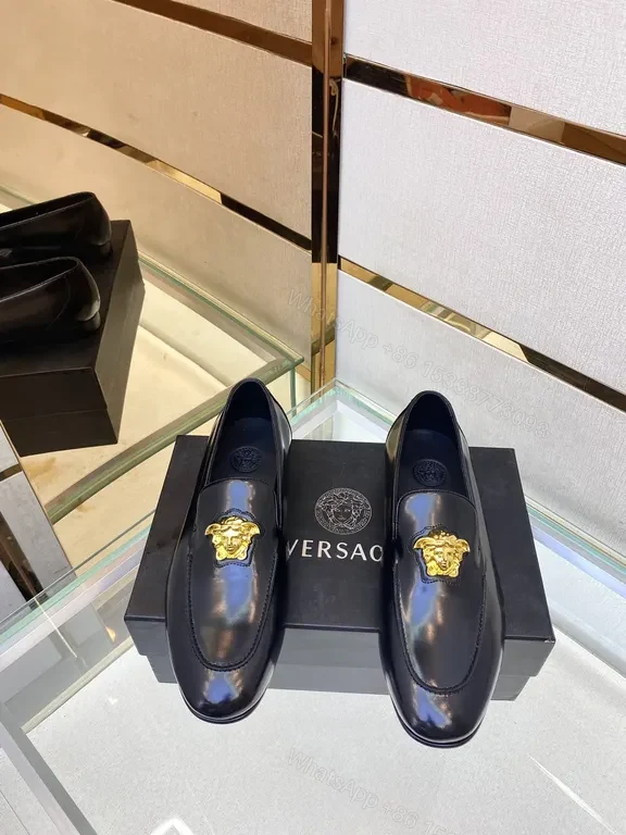 Versace Black Calfskin Loafers with Medusa Hardware — view 1