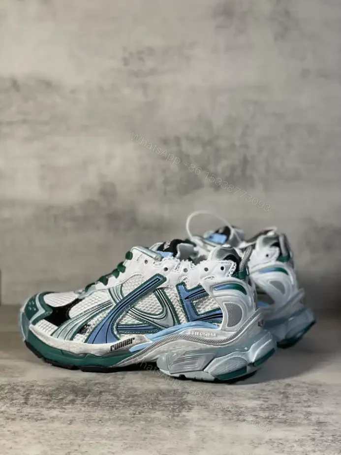 View 10 of BALENCIAGA RUNNER SNEAKER IN WHITE, GREEN AND BLUE MESH AND NYLON – BB268