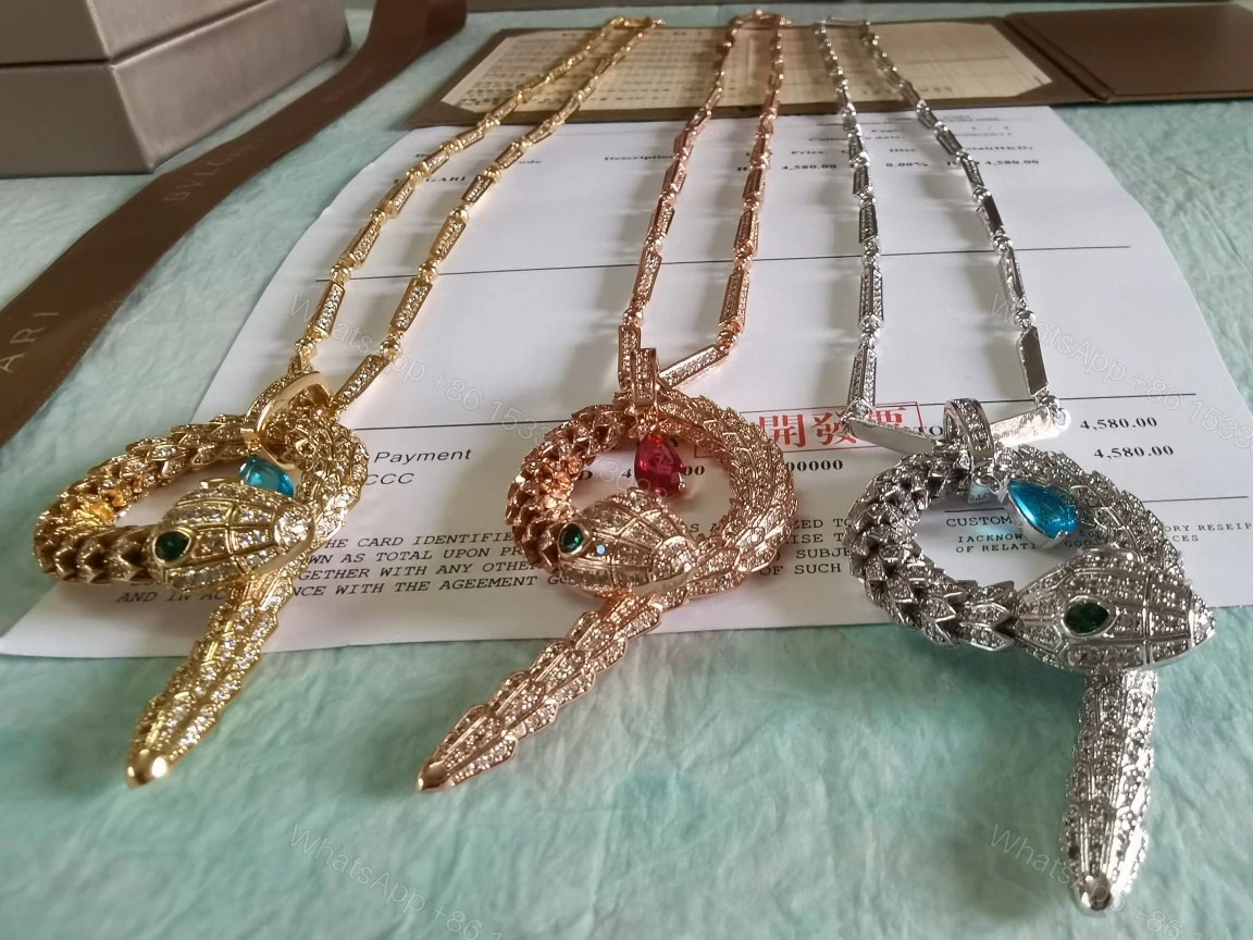 BVLGARI 蛇形纏繞項鏈 滿鑽彩寶設計長款時尚鎖骨鏈 — view 1