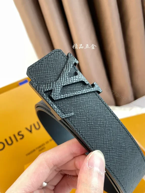 View 4 of Black Leather Belt LV Signature Buckle â€“ 40mm, Calfskin, Minimalist Luxury