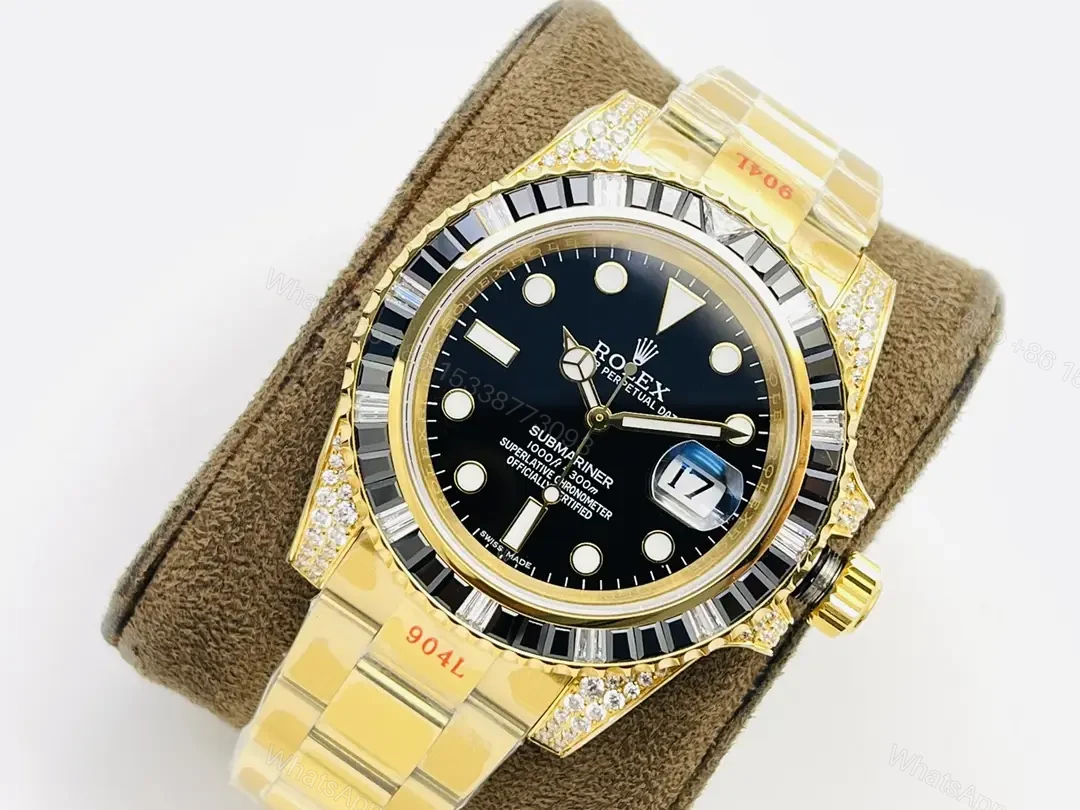 View 2 of Rolex Submariner Yellow Gold Black Dial Paved Diamond Oyster Bracelet 40mm RLX-SUB-YG-BLK-PAV40-OYS
