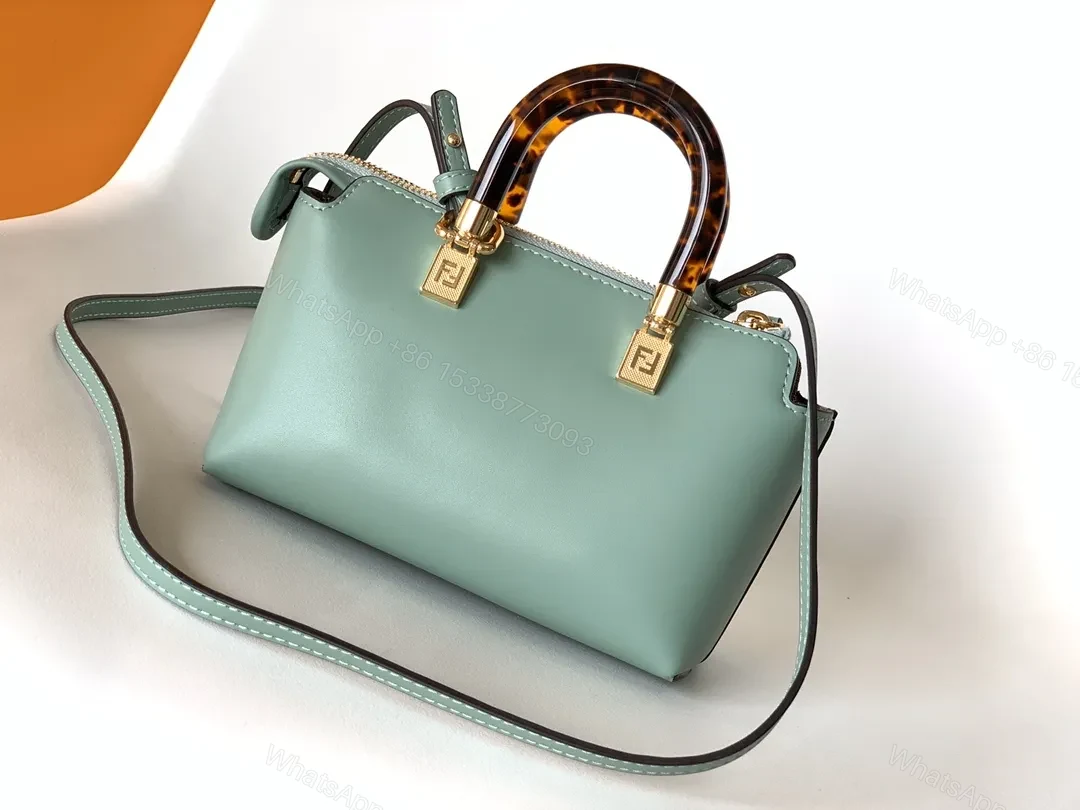 View 9 of Mint Leather Handbag | Fendi-Inspired Roma Style with Gold Hardware