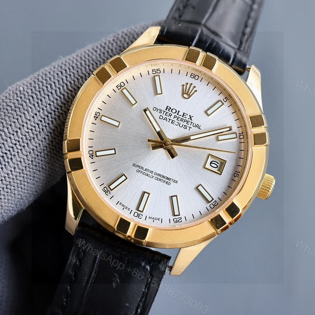 勞力士日誌型 Datejust 金殼白面皮帶機械腕錶 — view 1