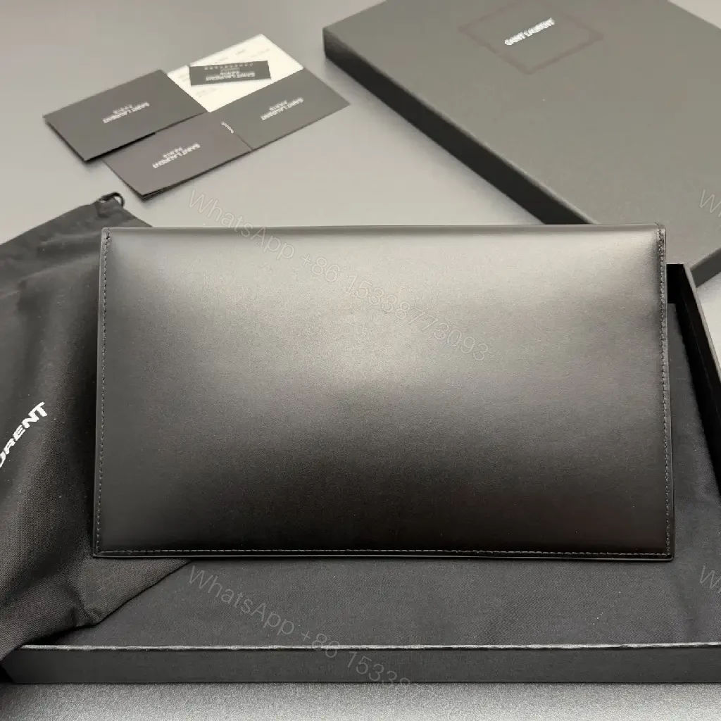 View 6 of Minimalist Leather Clutch with Gold Hardware, Envelope Style