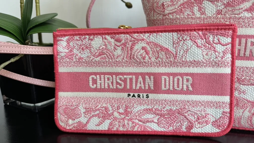 View 7 of Bold Pink Toile Dior Tote & Clutch Set