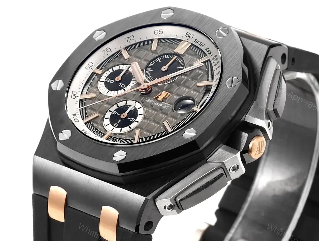 View 4 of OM Factory Audemars Piguet Royal Oak Offshore Chronograph – Black and Rose Gold with Grey Dial, Rubber Strap