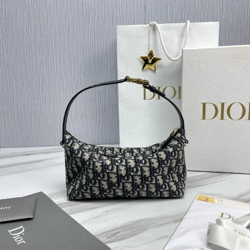 View 7 of Compact Luxury Pouch: Dior-Patterned Mini Bag with Gold Hardware
