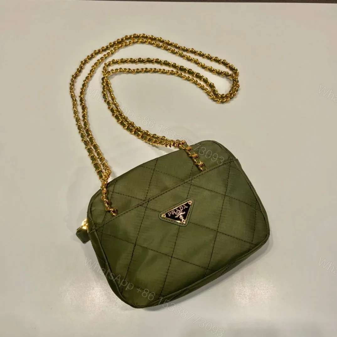 View 4 of QUILTED HOBO BAG 19 IN PICKLE GREEN HANDMADE NYLON GOLD HARDWARE