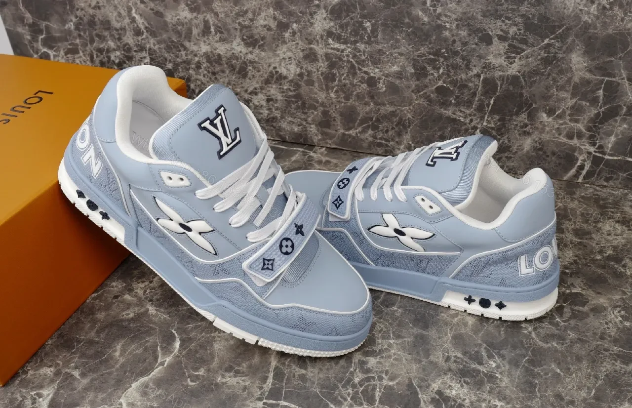 View 3 of Soft Blue Leather High-Top Sneaker with Luxe Details
