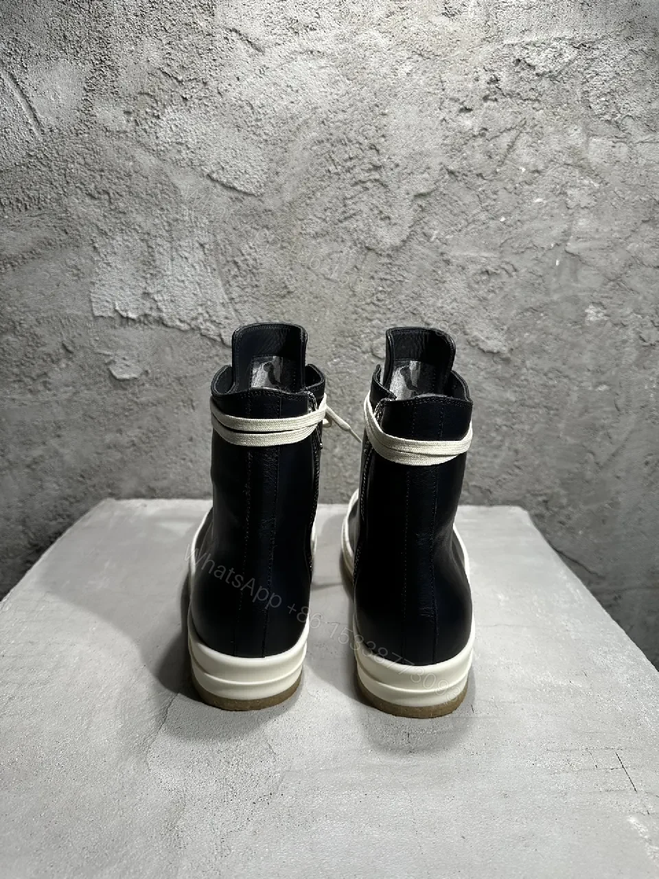 View 8 of Black Leather High-Top Sneakers with Off-White Accents