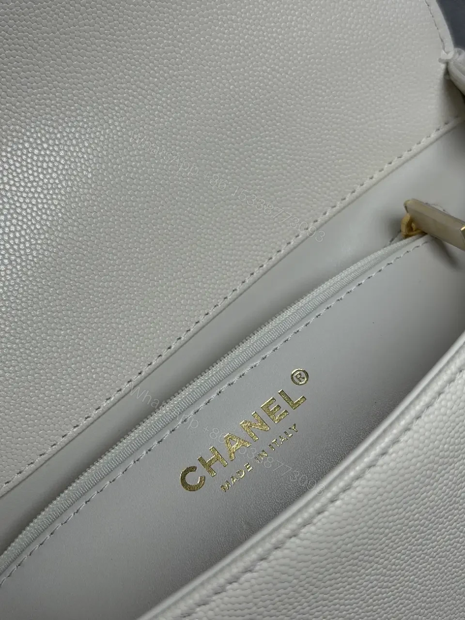 View 10 of Minimalist White Pebble Leather Shoulder Bag with Gold Hardware