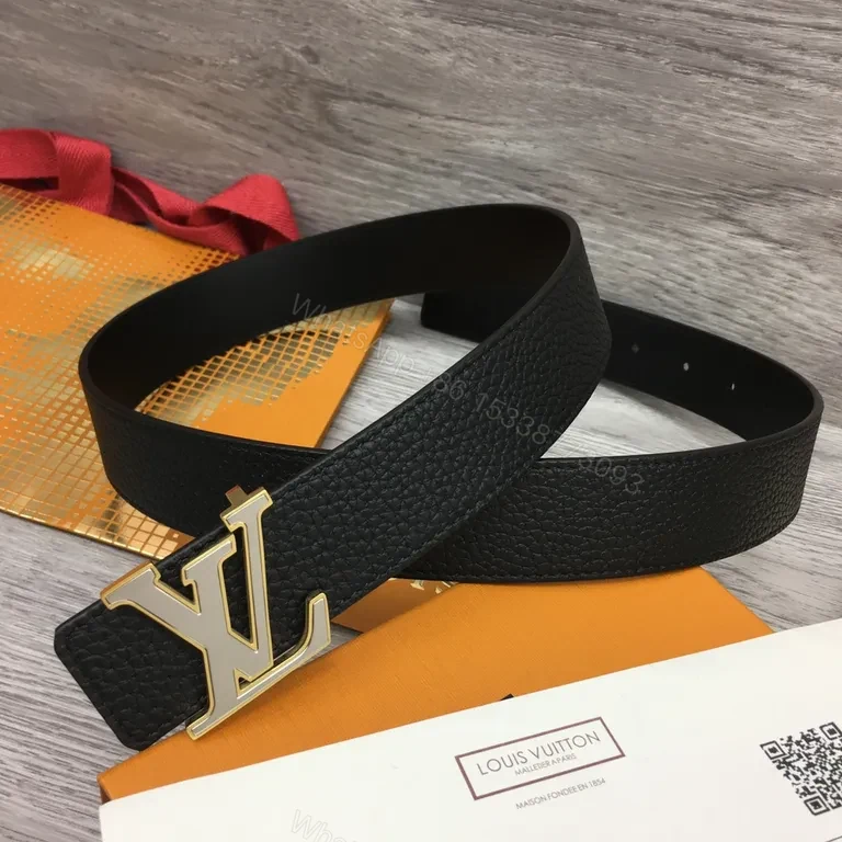 View 3 of Black Leather Belt with LV-Style Gold Buckle - Premium Everyday Accessory