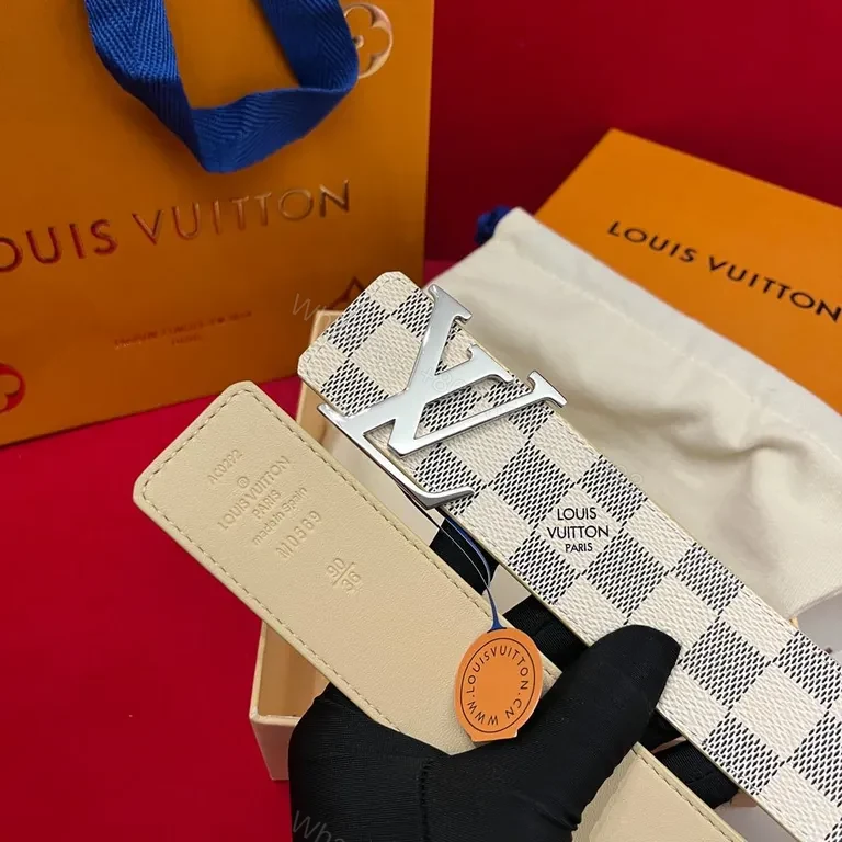 View 4 of Checked Monogram Belt: Bold Luxury Checkerboard Buckle Belt